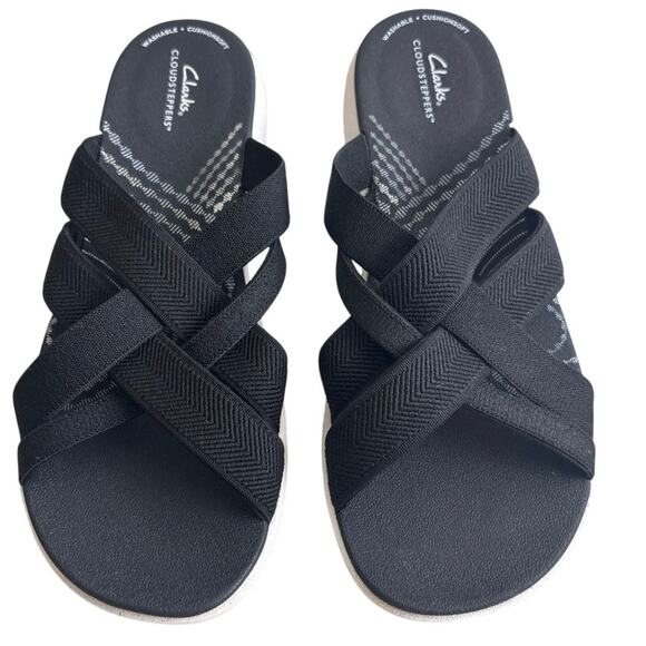 Clarks Shoes - Clarks Cloudsteppers Black Crisscross Comfort Slide Sandals Size 9.5
